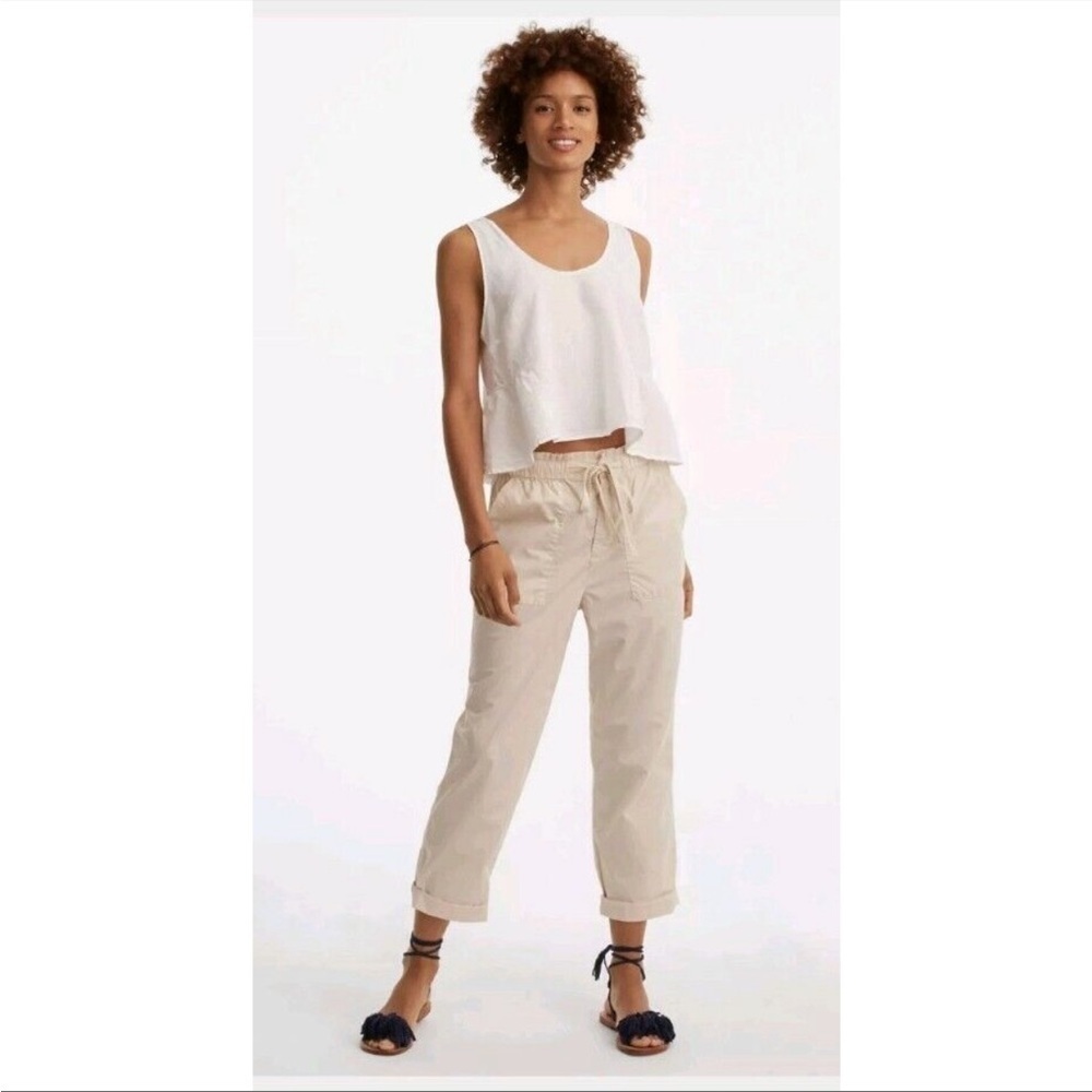 Lou and Grey Poplin Pants Lightweight Breathable Cream Beige Neutrals High Waist